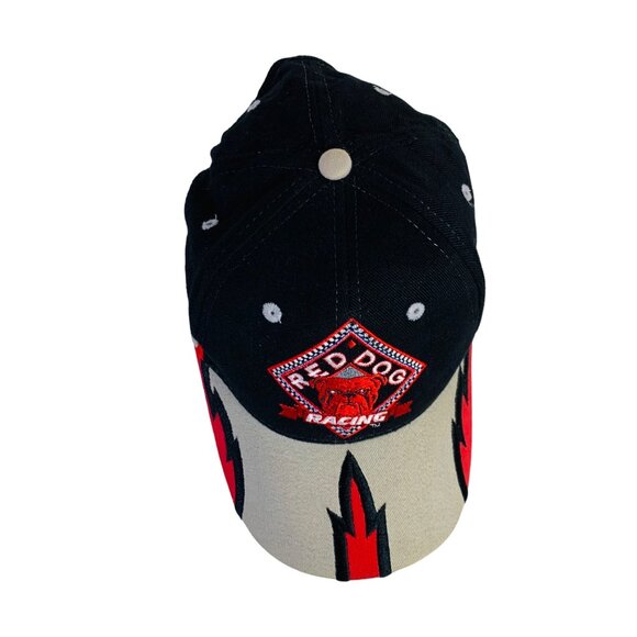 Red Dog Racing Bold Snapback Hat Red Flame Design Black Beige Cap Collector VTG - Picture 5 of 12